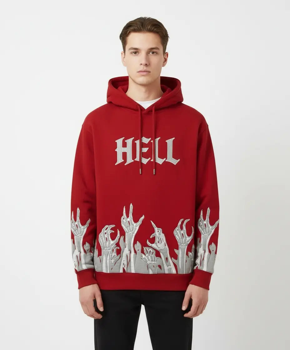 Red Inferno Skeleton Hands Hoodie