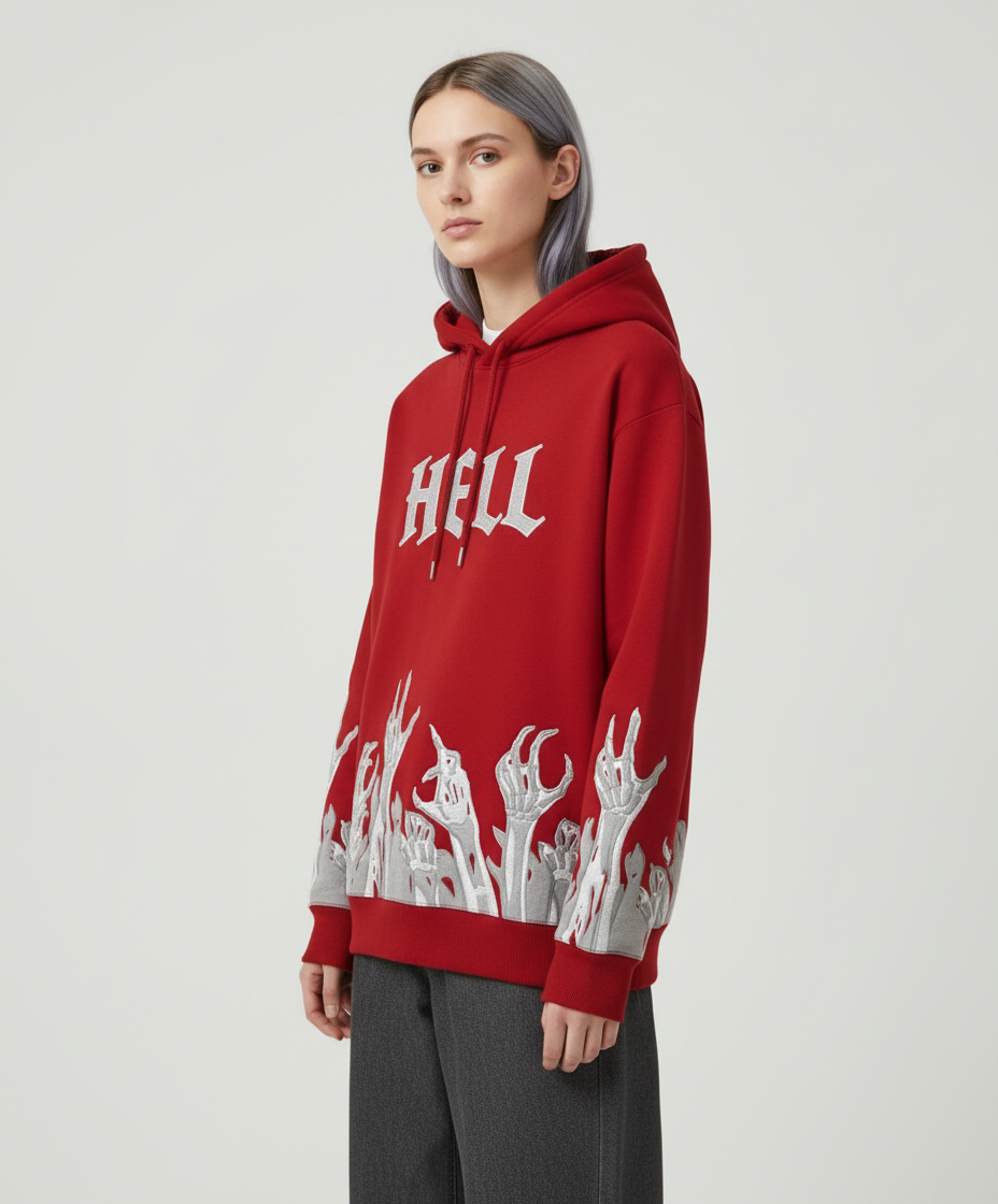 Red Inferno Skeleton Hands Hoodie